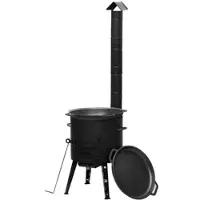 4BIG.fun Ø36 Uchag 2mm stahl Utschak mit Abzugsrohr Utschag Kochen im Freienofen 8L Gusseisen Kazan mit Gusseisen Deckel-Bratpfanne Kasan Feuerstelle Feldküche
