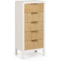 Bizzotto Nachttisch Charley aus Paulowniaholz, modern mit 5 Schubladen, weiß, Design