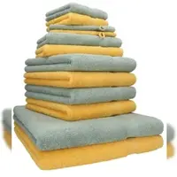 Betz 12-tlg. Handtuch-Set PREMIUM 100% Baumwolle 2 Duschtücher 4 Handtücher 2 Gästetücher 2 Seiftücher 2 Waschhandschuhe honiggelb/heugrün