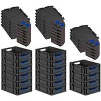 Proregal SuperSparSet 16x Eurobox Nextgen Color Mit Scharnierdeckel HxBxT 12x30x40cm 11 Liter Schwarz Griffe Blau Offen Eurobehälter Transportbox