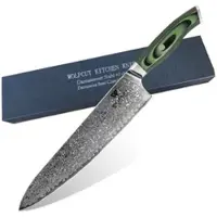 WOLFCUT - Damaskus Chefmesser mit grünem Griff 25 cm Klinge 67-lagiger Damaszenerstahl mit Geschenkbox