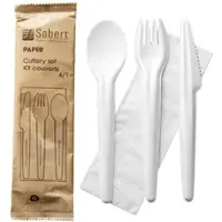 Monouso - Besteckset aus Kraftpapier Messer, Gabel, Löffel und Serviette (50 Stück)