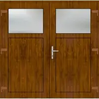 Haustuerenland.de Kunststoff Nebeneingangstür zweiflügelig "ANTONIA-Q" 71 mm Golden Oak holzähnlich beidseitig außen öffnend DIN rechts