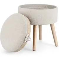 Bizzotto Hocker Zoya aus Bouclè-Stoff, modern mit Stauraum und Tablett, hellgrau, rund, von