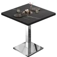 GGM Möbel BM | Bistrotisch | B:T:H 70 x 70 x 75 cm | Schwarz Marmor / Edelstahl | Quadratisch | Schwarzer Rand