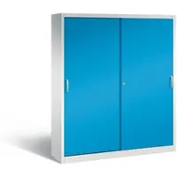 C+P Werkzeugschrank mit Schiebetüren, innen 2 x 4 Böden, H1950xB1600xT400mm Front Lichtblau Korpus Lichtgrau