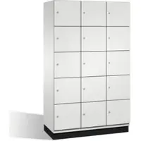 C+P Schließfachschrank Cambio, 3 Abteile, 15 Fächer, mit Sockel, B 1200 x T 525 x H 1980 mm, lichtgrau