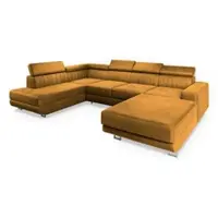 Masseno Ecksofa SIENA L-S mit Schlaffunktion U-Form, Sofa mit Bettkasten, Wohnzimmersofa, Couch, Soffa, Bettsofa, Couchgarnitur- Gelb, MONOLITH 48