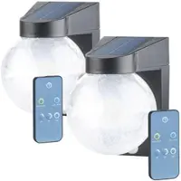 Autre 2er Pack Solar-LED-Wandleuchte im Crackle-Glas-Design, PIR-Sensor,