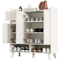 OKWISH Schuhschrank Kommode 90x35x99 cm Weiß mit verstellbaren Regalböden, Massivholzbeinen, moderner Home Organizer, Flur & Wohnzimmer