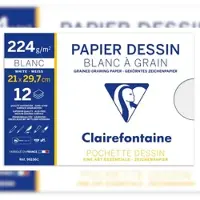 Clairefontaine 10x Gek√∂rntes Zeichenpapier, Packung mit 12 Blatt A4, 224g, weiß - 96156C