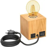 Ledscom.de Tischlampe HITO, Holz massiv, eckig, USB, inkl. E27 Lampe gold, 471lm, extra-warmweiß