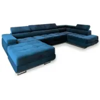 Masseno Ecksofa CASONE R-S mit Schlaffunktion U-Form, Sofa mit Bettkasten, Wohnzimmersofa, Couch, Soffa, Bettsofa, Couchgarnitur- Blau, MONOLITH 77
