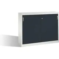 C+P Akten-Sideboard Acurado mit Schiebetüren, 2 x 3 Ordnerhöhen, H1200xB1600xT400mm Front Schwarzgrau Korpus Lichtgrau