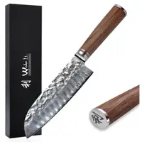 Wakoli Nussbaum Damast Santokumesser I 17,5 cm Klinge I Nussbaumholzgriff