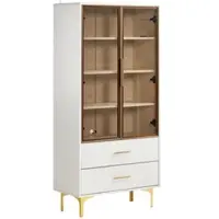 Merax Elegante weiße Glasvitrine - 70*35*150cm - tealfarbene Glastüren,bewegliche Einlegeböden, mit LED-Licht, Hochschrank, Standvitrine