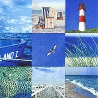 Home Fashion , Maritime Collage, Lunch-Servietten aufgefaltetes Maß 33 cm x 33 cm, im Viertelfalz, 20 Stück pro Pack, 12 Pack pro Karton