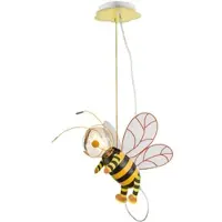 Globo Kinderzimmerlampe Pendelleuchte Biene LED Schlafzimmerlampe Hängelampe Junge Mädchen, Metall schwarz gelb, LED 7W 700lm 2700K warmweiß, LxBxH 36x25x120 cm