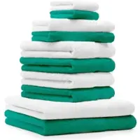 Betz 10-tlg. Handtuch-Set CLASSIC 100% Baumwolle 2 Duschtücher 4 Handtücher 2 Gästetücher 2 Seiftücher Farbe smaragdgrün und weiß