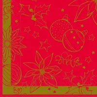 Mank Tissue Serviette Milan in Rot, 33 x 33 cm, 100 Stück - - Weihnachtssserviette Weihnachtskugeln Amaryllis