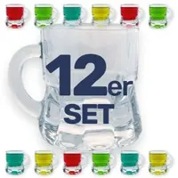 Gravidus 12 Stück Schnapsglas Schnapsgläser Schnaps Stamper Kurze Glas mit Henkel 2 cl