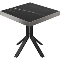 GGM Möbel BE | Bistro Tisch | 80 x 80 x 77 cm | Quadratisch | Edelstahl Rand | Schwarz Marmor / Schwarz