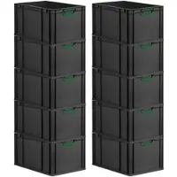 Proregal SparSet 10x Eurobox Nextgen Color HxBxT 32x40x60cm 65 Liter Griffe Grün Geschlossen Schwarz Eurobehälter Transportbox Transportbehälter