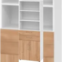 Bümö Aktenregal & Schrank abschließbar, Büroschrank Regal & Schubladen Kombination Holz 80cm breit in Weiß/Eiche - Schrank für's Büro &