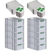 Proregal Spar Set 10x Eurobox Nextgen Color Mit Auflagedeckel & Schiebeschnappverschlüsse HxBxT 22 x 40 x 60 cm Griffe Grün Offen Verstärkter Boden