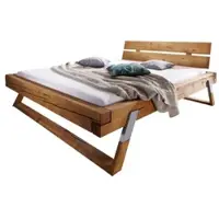 KAWOLA Balkenbett TOMA Fichte eichefarbig massiv 200x200cm