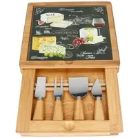 MamboCat World of Cheese Käseplatten Set Schneidbrett mit Messern Serviertablett Geschenk
