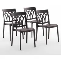 Idea New Garden Srl 4er-Set stapelbare Stühle aus Polypropylen mit Glasfasern für Außenbereich und Garten, Bar und Restaurant, Küche modernes Design - EMMA - Mokka