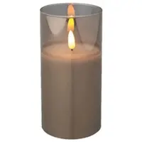 Lumineo LED Kerze im Glas mit Timerfunktion 7,5x15cm Wachs - flackernde Flamme Echtwachskerze Kerzen batteriebetrieben Windlicht Wachskerze Rauchgrau Warmweiß