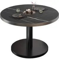 GGM Möbel BN | Bistro Loungetisch | Ø:H 60 x 36 cm | Edelstahl Rand | Schwarz Marmor / Schwarz