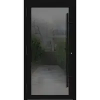 Haustuerenland.de PREMIUM Aluminium-Glas Haustür "FELINA" 90 mm BLACKLINE flächenbündig Signalschwarz RAL 9004 beidseitig außen öffnend DIN links