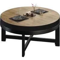 GGM Möbel BO | Bistro Lounge Tisch | Ø70xH34cm | 50mm | Schwarzer Rand | Eiche/ Schwarz