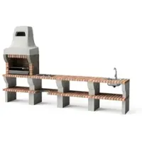 MAESTRO FERRETERO MF - Gartenkamin PACK 2 Palermo für Holz & Kohle (Grau/Terrakotta - 346x58x220 cm) REF: M00901 - Für den Außenbereich.