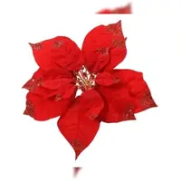Christmas Decoration 1 Weihnachtsstern Blüte künstlich 25cm mit Clip Christbaumschmuck Kunstblume Weihnachten mit Glitzer Christstern Deko Weihnachtsblume Blume Rot