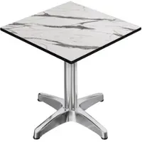 GGM Möbel CPBL | HPL Bistro Tisch | B:T:H 70 x 70 x 78 cm | Weiß-Marmor / Aluminium | Klappbar + Zusatzgewicht | Quadratisch