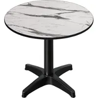 GGM Möbel CPBL | HPL Bistro Tisch | Ø:H 70 x 78 cm | Weiß-Marmor / Aluminium Schwarz | Klappbar + Zusatzgewicht | Rund