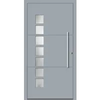 Haustuerenland.de Aluminium Haustür "JOYCE" 60 mm RC2 flügelüberdeckend Fenstergrau RAL 7040 beidseitig innen öffnend DIN rechts