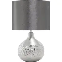Beliani Tischlampe Silber geschwungener Porzellanfuß Stoffschirm Grau Kabel mit Schalter Moderner Glamouröser Stil