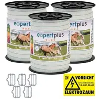 VOSS.farming 3x Elektrozaun-Band 200m, 40mm, 1x0,20 Kupfer + 6x0,20 Niro + 5x Verbinder + Warnschild