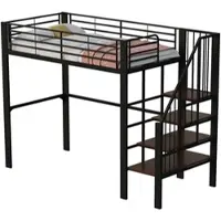 STILVORA Metall Hochbett 90x200 mit Treppe, stabiler Bettrahmen, platzsparendes Design, mit Stauraum unter dem Bett, modernes Schlafbett Schwarz