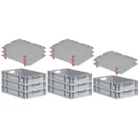 Proregal SuperSparSet 8x Eurobox NextGen Grip mit Auflagedeckel & 4 roten Verschlüssen, HxBxT 12x40x60cm, 23L, Grau, Griffe offen, Eurobehälter