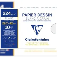 Clairefontaine 10x Gekörntes Zeichenpapier, Packung mit 10 Blatt A3, 224g, weiß - 96186C