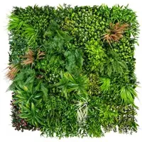 Creativ Green künstliche Pflanze Premium-Blättermatte, ca 100x100x12cm, mit Farnen, Gräsern und Blüten