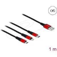DeLOCK USB Ladekabel 3 in 1 for Lightnin / Micro USB / USB Type-C 1 m, 1 m, USB A, USB C/Micro-USB B/Lightning, USB 2.0, Schwarz, Rot