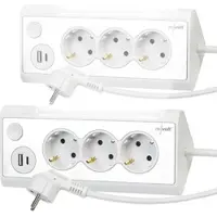 Revolt 3-fach-Steckdose mit Nachtlicht, 1x USB A QC, 1x USB C PD, weiß 2er-Se