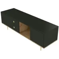 Skandica Harmoni Eleganter Design Mit Goldenen Details / TV-Schrank / Kommode / 2 Türen / 2 Schubladen / 1 Offenes Fach / 160 Cm / Eiche / Schwarz